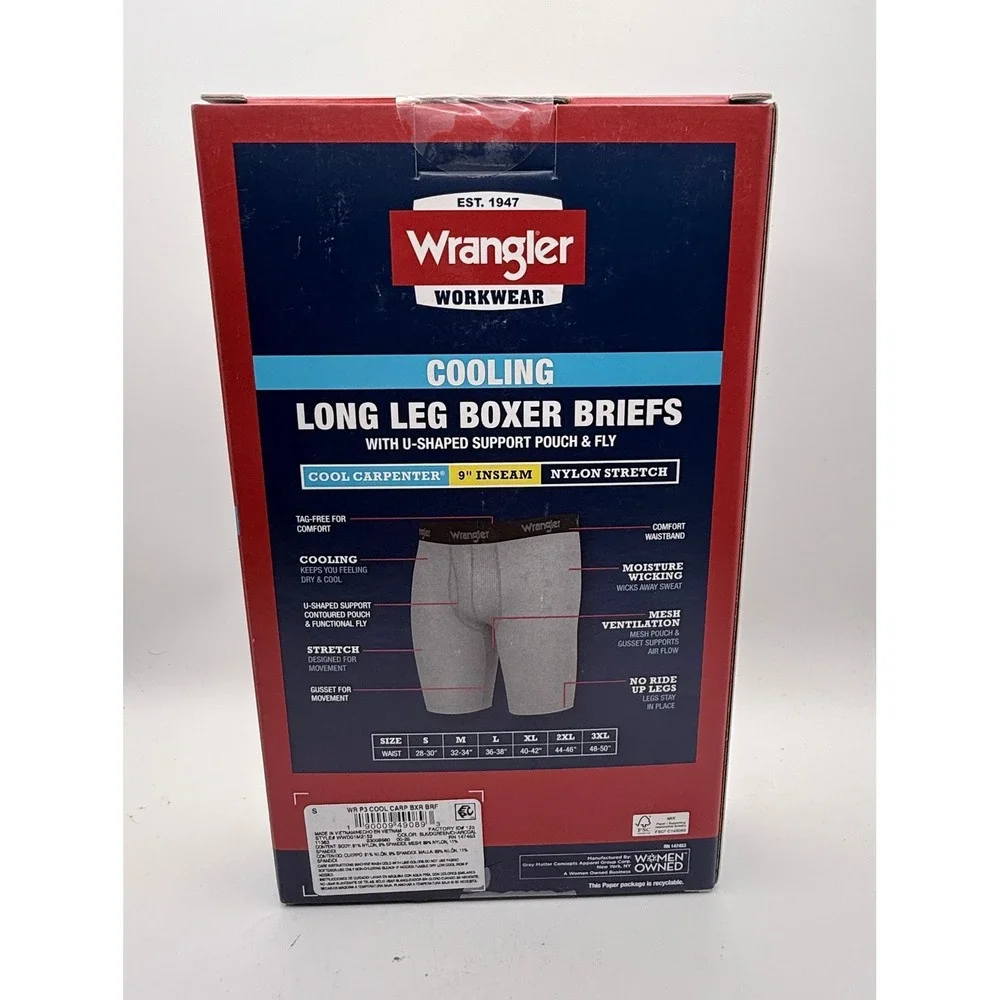 Wrangler Boxer Briefs Mens Small 3 Pack Cooling Long Leg‎ 9